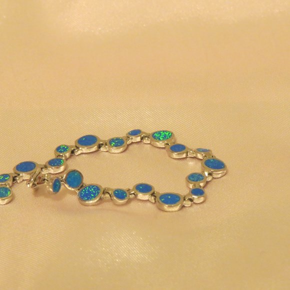 $500 Blue Opal Sterling Silver Bracelet - Picture 2 of 4
